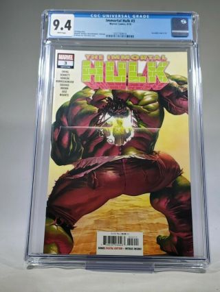 Immortal Hulk 3 Marvel Comic 9/18 Cgc 9.  4 Graded