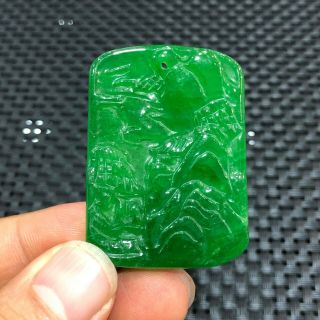 Rare Collectible Chinese Green Jadeite Jade Handwork Wealth Landscape Pendant