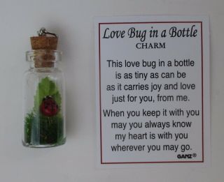 F Love Bug In A Bottle Ladybug Charm Pendant Miniature Good Luck