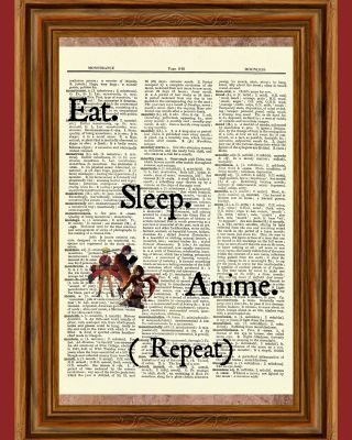 Eat Sleep Anime Repeat Dictionary Art Print Poster Picture Book Japanese Manga