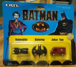 Ertl Batman Die - Cast 3 Pack 1989,  Batmobile,  Batwing,  Joker Van
