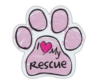 Pink Scribble Paws: I Love My Rescue | Dog Paw Shaped Car Magnets