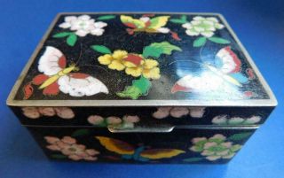 Black Cloisonné Chinese Trinket Box 1900s Butterflies
