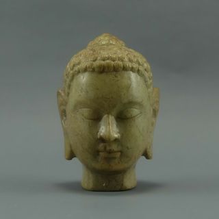 Old Hand Carved Jade Green Stone Buddha Head Statue