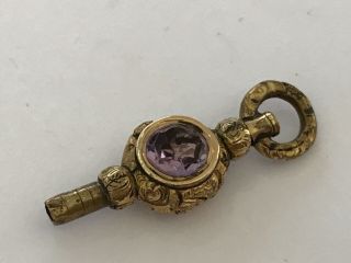 Antique Victorian 1890’s 9 Ct Gold Cased Amethyst Agate Pocket Watch Key Pendant