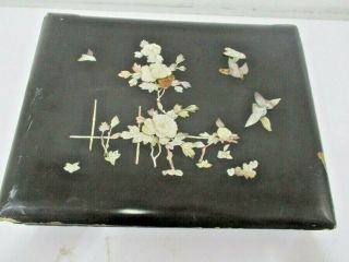 Antique Japanese Lacquered Photo Album Mother Of Pearl Hand Painted On Silk