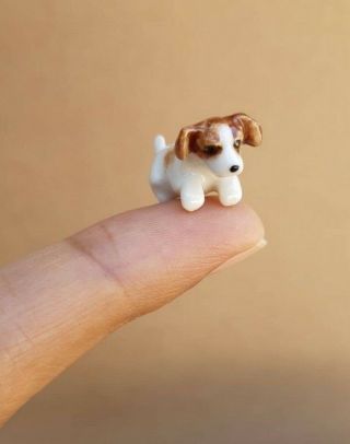 Animal Figurine Cute Clamber Jack Russell Puppy Dog Collectible Handmade Statue