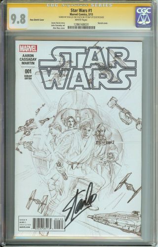 Star Wars 1 Cgc 9.  8 White Pages // Ross Sketch Cover Signed By Stan Lee