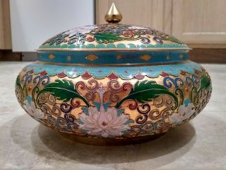 Antique Chinese Raised Cloisonne Bowl With Lid