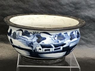 Antique Chinese Export Blue And White Porcelain Bowl,  19th Century.