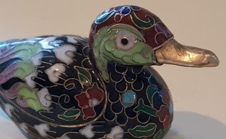 Chinese black & green cloisonné vintage Art Deco oriental antique duck figurine 6