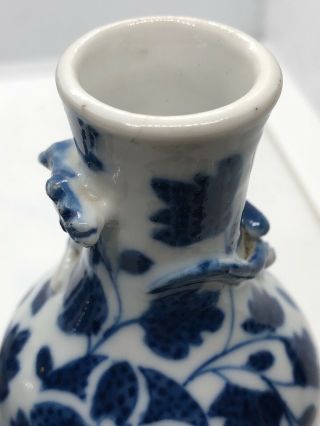 Antique 20C Hand Painted Blue & White Mini Vases With 3D Dragons 9cm H 3
