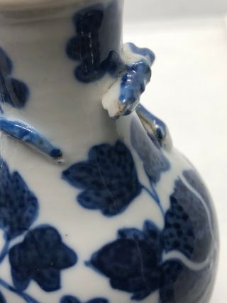 Antique 20C Hand Painted Blue & White Mini Vases With 3D Dragons 9cm H 6