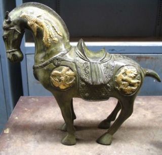 Ferghana Horse Ancient Bronze Plate Gold Dragon Phoenix Good Luck Bronze Statue