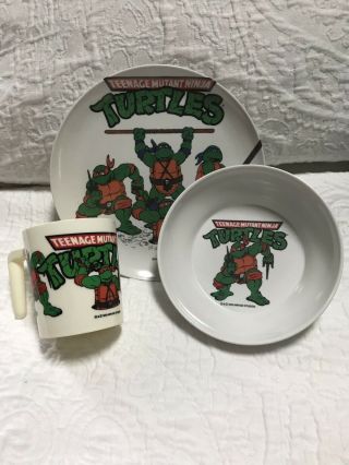 Vintage Teenage Mutant Ninja Turtles Plate,  Bowl,  And Cup