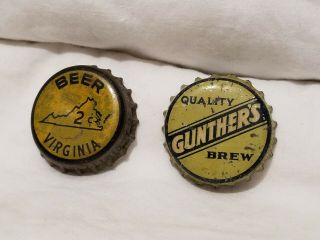 Vtg Gunthers Brew Cork Bottle Cap & 2 Cent Beer Virginia Va Adam Scheidt Pa Soda