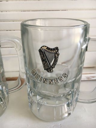 Two (2) Vintage Guinness Heavy Glass Beer Mugs With Harp Design Euc