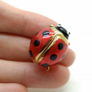 Ladybug Bug Glass Figurine Miniature Animal Hand Blown Red Insect Gold Trim