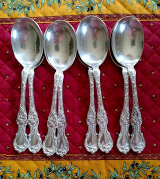 8 Silver Plated 1835 R.  Wallace Hawaiian Hibiscus Rounded Spoons Floral Pattern