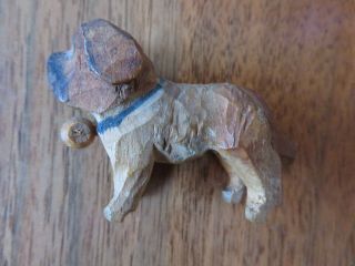 Vintage Carving Whittled Wooden St.  Bernard Dog Puppy American Folk Art 2 Inch