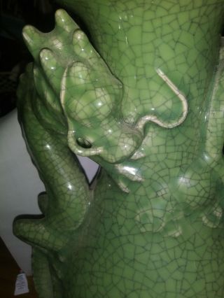 Vintage Chinese Celadon dragon Handle Vase 12 tall 3
