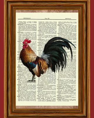 Rooster Dictionary Art Print Book Page Picture Poster Vintage Kitchen Wall Decor