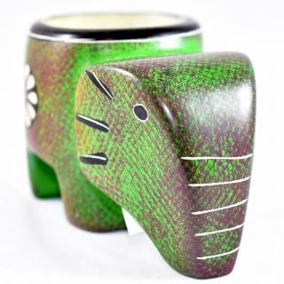 SMOLArt Hand Carved Soapstone Green Elephant Tealight Candle Holder Kenya 2