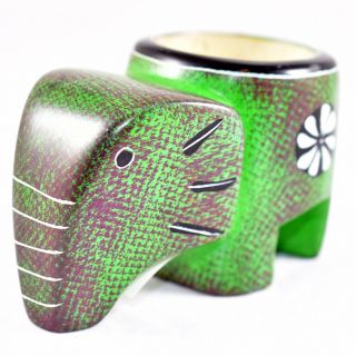 SMOLArt Hand Carved Soapstone Green Elephant Tealight Candle Holder Kenya 3