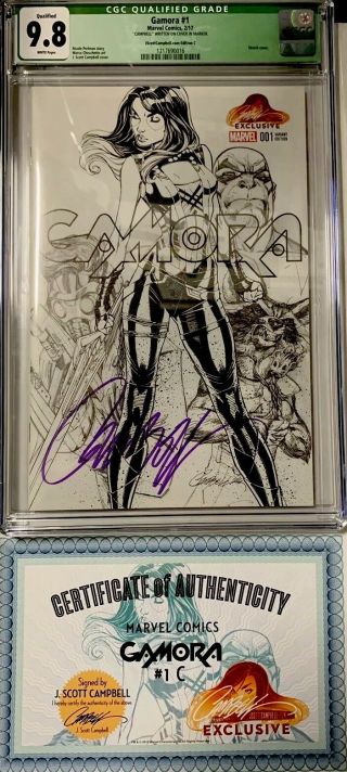 Gamora 1 Cgc Qualified 9.  8 Signed By J.  Scott Campbell Variant Cover C - Nm