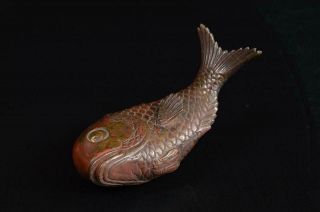 T7489: Japanese Copper Fish - Shaped Paper Weight Bunchin Calligraphy Tool.