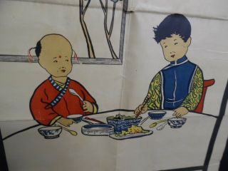 c.  1940s Chinese China School Hygiene Classroom Chart Poster Vintage BIG 5
