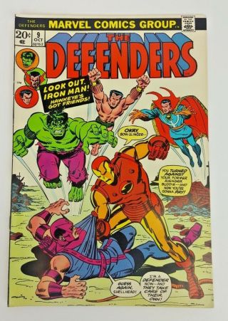 The Defenders 9 (oct 1973,  Marvel) Iron Man Vs Hawkeye Vf,