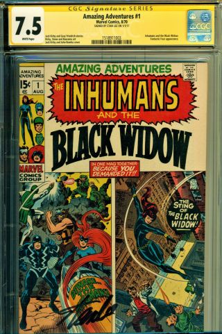 Adventures 1 Cgc 7.  5 White Pages - Signed By Stan Lee The Black Widow