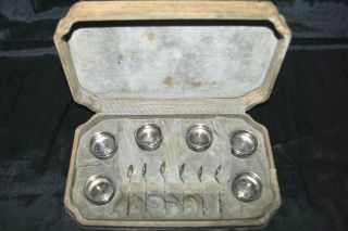 Antique Webster Set Of 6 Sterling Silver Salt Cellars & Spoons Case