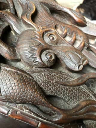 Antique Vintage Chinese Wooden Carved Dragon in Relief Jewellery Trinket Box 4