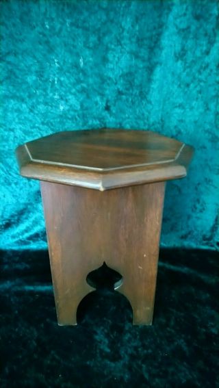 VINTAGE ORIENTAL HEXAGONAL SHAPED WOODEN TABLE / PLANT STAND 33CM HEIGHT X 30CM 3