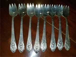 Set 8 Vintage 1933 Marquise 1847 Rogers Bros Is Silverplate Sporks Spoons 3 Tine
