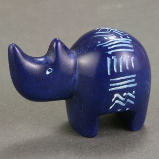 Itty Bitty Soapstone Rhino - Navy Blue - Hand Carved In Kenya - Rhinoceros.