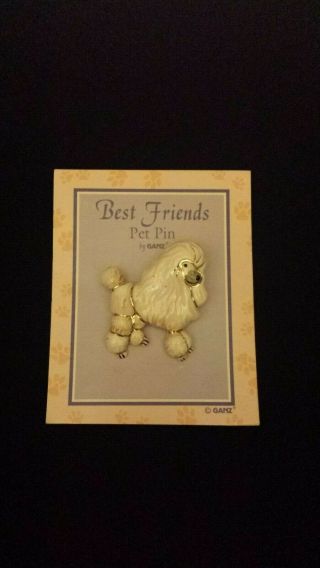 Vtg Poodle Brooch Best Friends Pet Pin By Ganz Porcelain Handpainted On Card