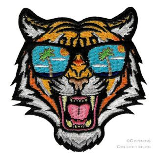 Bengal Tiger Sunglasses Iron - On Patch Embroidered Animal Souvenir Applique