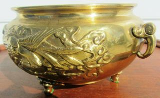 Fine Antique Brass Chinese Censer Footed Bowl Incense Burner