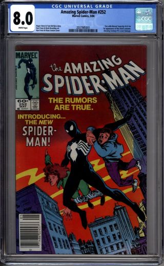 Spider - Man 252 Cgc 8.  0 Vf 1st Black Costume White Pages Newsstand 1984
