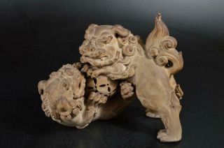 T6244: Japanese Old Kutani - Ware Unglazed Earthenware Lion Statue Sculpture