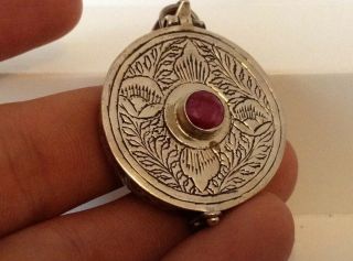 Vintage Sterling Silver 925.  Necklace & Pendant Snuff/ Pill Box With Large Ruby 4