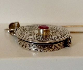 Vintage Sterling Silver 925.  Necklace & Pendant Snuff/ Pill Box With Large Ruby 6