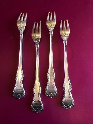 Set Of 4 Sterling Silver Cocktail Seafood Forks,  Each 5 3/4” Long.