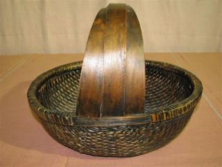 Antique/vintage Triple - Handled Chinese Woven Basket Willow Wood W.  Certificate