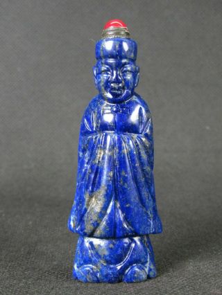 Chinese Qing Dynasty Man Carved Natural Lapis Lazuli Snuff Bottle