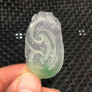 Collectible Chinese Rare White Ice Jadeite Jade Handwork Auspicious Ruyi Pendant