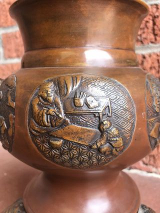 Antique Chinese Bronze Censer - Incense Burner Urn With Scholar,  Child,  Foo Dog 2